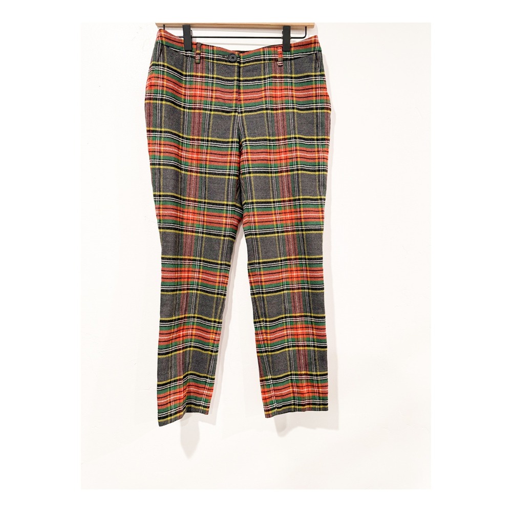 Boden Richmond Plaid Trousers Grey Orange Green Straight Leg Pants Womens 4R